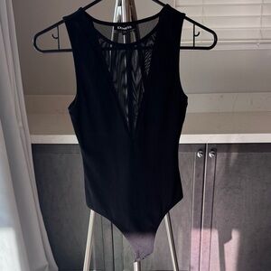 Express Black Bodysuit with Sheer V-Neck